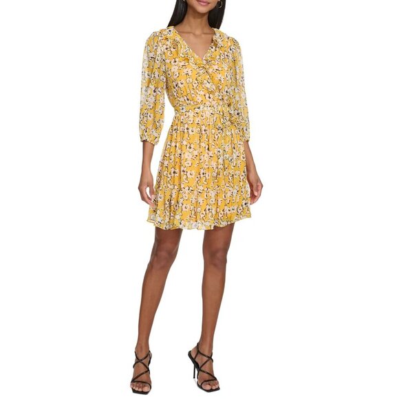 NWT Karl Lagerfeld Paris Floral Belted Mini Dress - Picture 1 of 5